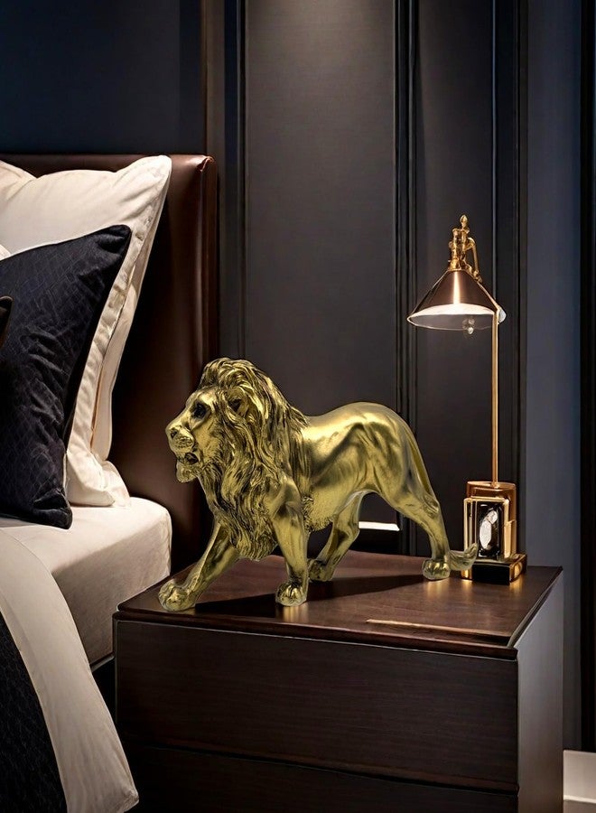 SHTWX Strong Lion Statue Figurine Sculpture Resin Collectible Gifts for Lion Lover Office Home Decor Desk Accessories Decoration Garden Figurines Outdoor Decor Gold - Image 2